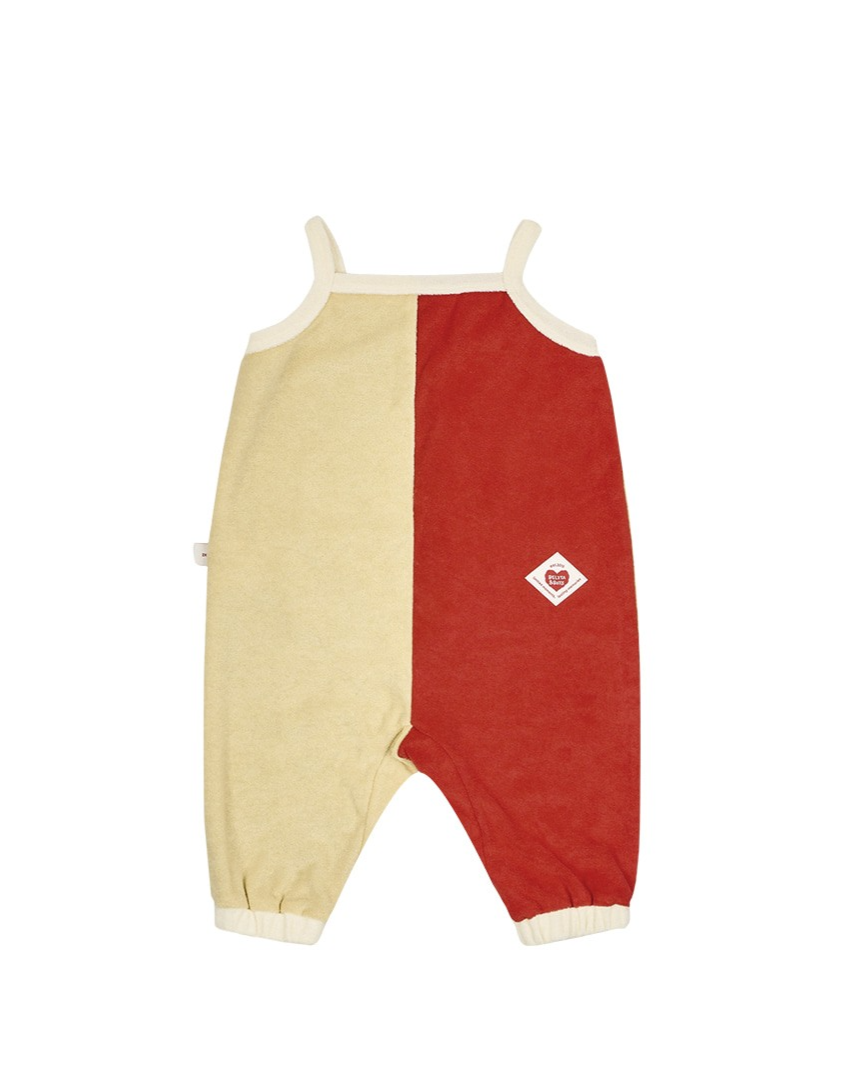 BABY Yellow Bubble Apple Color Block Terry Overall