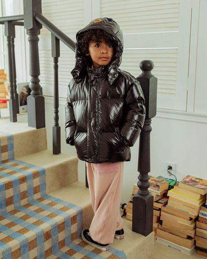 Black Glossy Duck Down Hooded Jumper