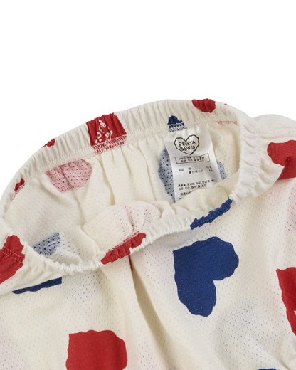 [BABY SET] Ivory Red Blue Heart Pattern Mesh Sleeveless Shorts