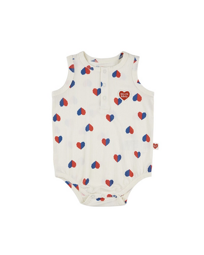 BABY Ivory Red Blue Heart Pattern Sleeveless Bodysuit