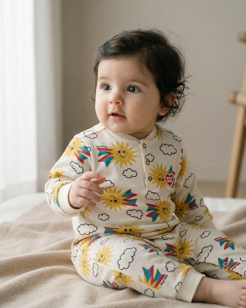 BABY Cream Sun Pattern Jumpsuit