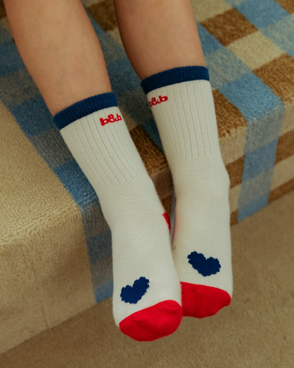 Cream BB Heart Rib Socks