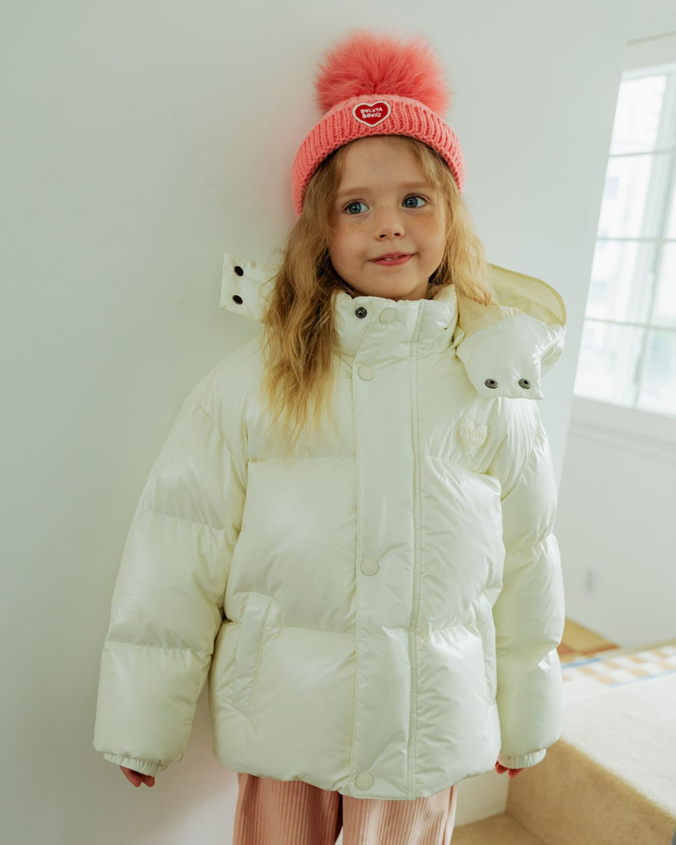 Cream Glossy Duck Down Hooded Jumper