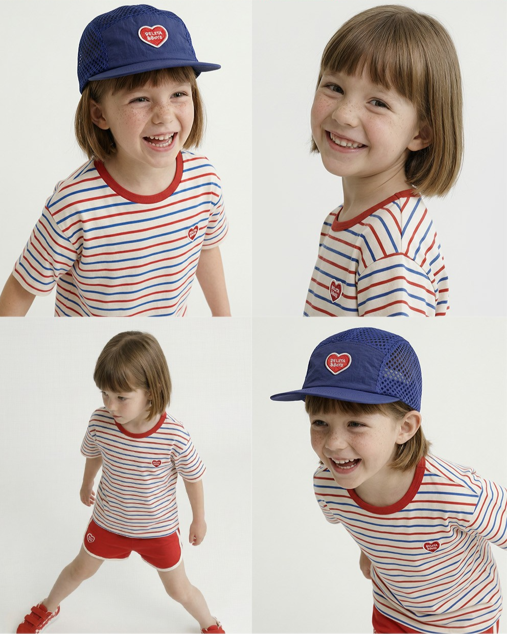 [SET] Red BB Heart Multi Stripe Shorts