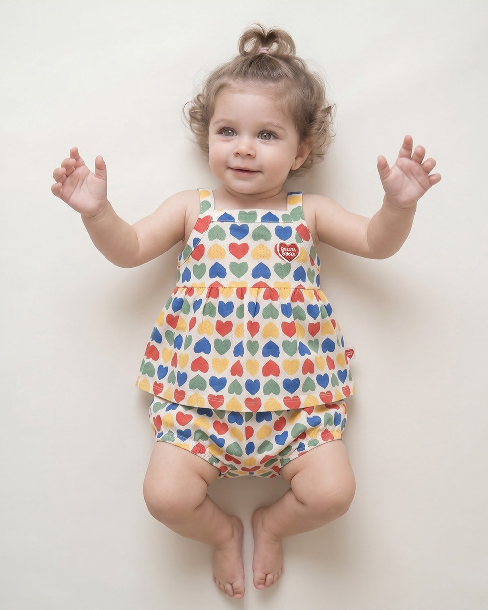 [BABY GIRL SET] Cream Rainbow Heart Mesh Sleeveless Shorts