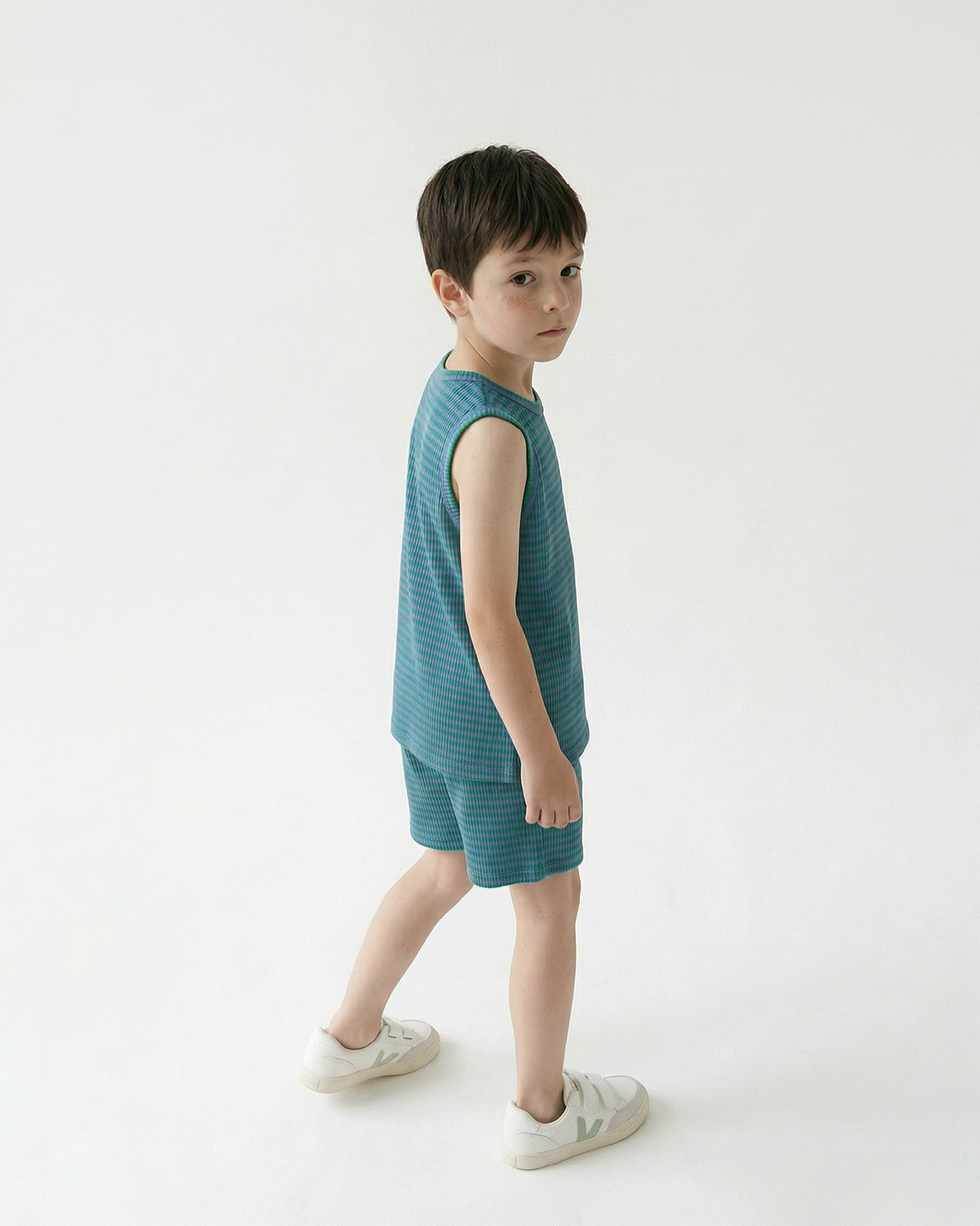 [SET] Green BB Heart Stripe Sleeveless Shorts