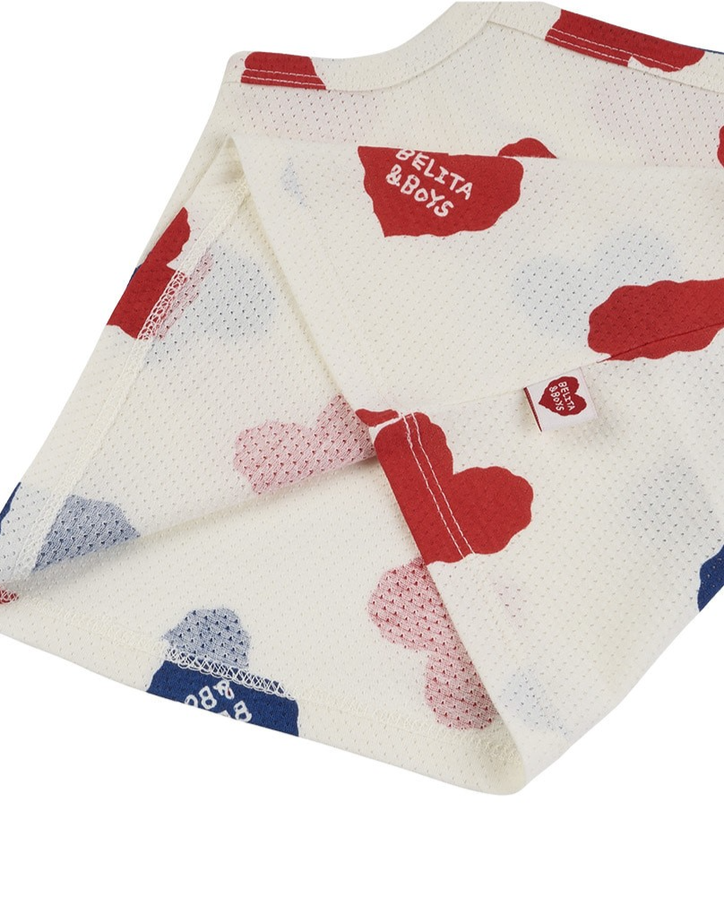 [BABY SET] Ivory Red Blue Heart Pattern Mesh Sleeveless Shorts