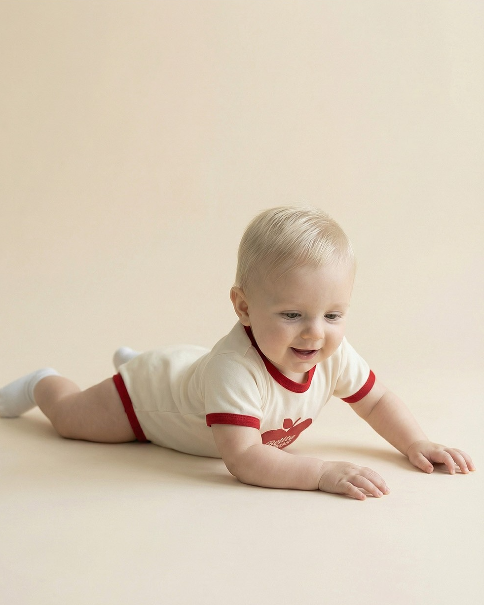 BABY Red Bubble Apple Short Jumpsuit