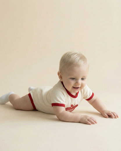 BABY Red Bubble Apple Short Jumpsuit