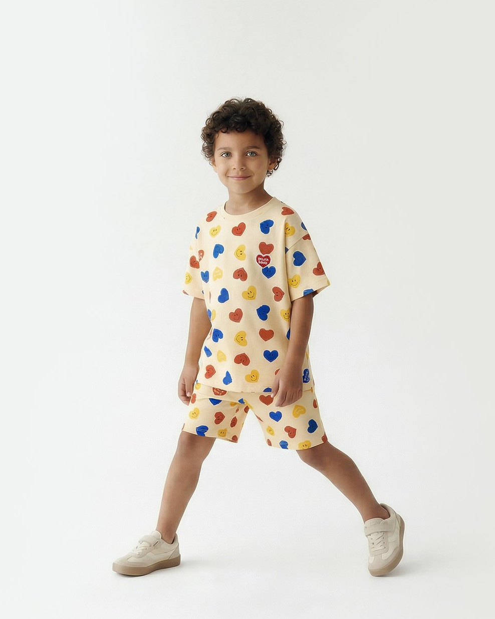 [SET] Light Yellow Smile Heart Pattern Shorts