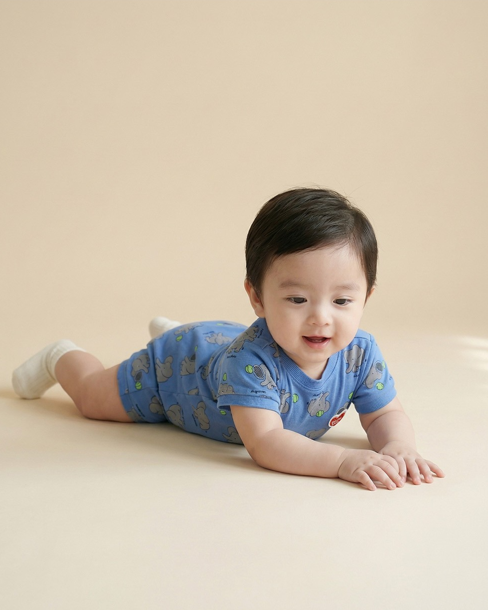 BABY Blue Elephant Pattern Short Jumpsuit