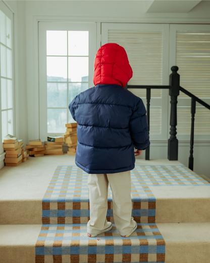 Navy Color Block Hooded Puffer Jumper