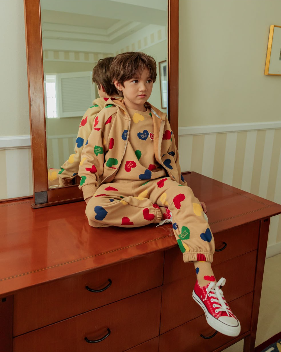 Camel BB Color Heart Pattern Zip Up Hood