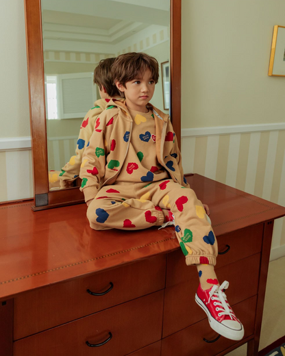 Camel BB Color Heart Pattern Zip Up Hood