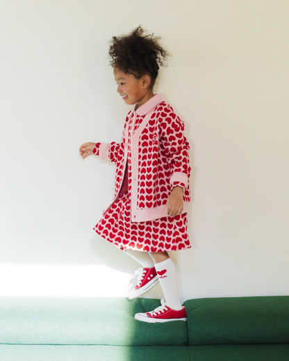 Pink Heart Pattern Knit Cardigan