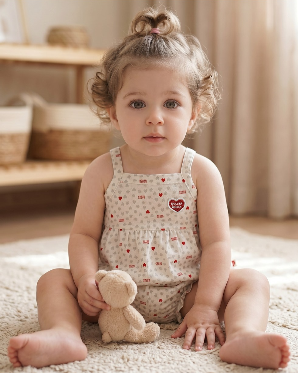 [BABY GIRL SET] Light Grey Heart Star Mesh Sleeveless Shorts