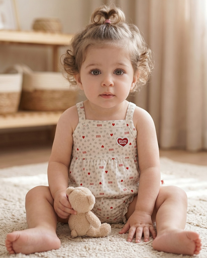 [BABY GIRL SET] Light Grey Heart Star Mesh Sleeveless Shorts