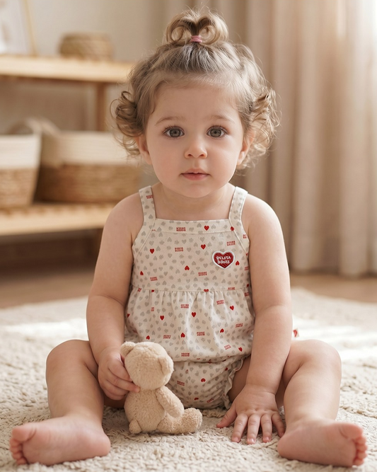 [BABY GIRL SET] Light Grey Heart Star Mesh Sleeveless Shorts