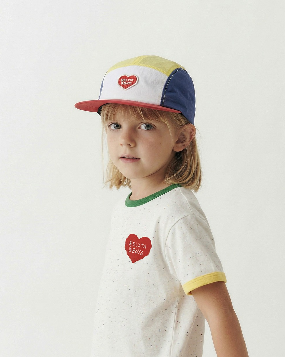 White BB Heart Color Block Mesh Camp Cap