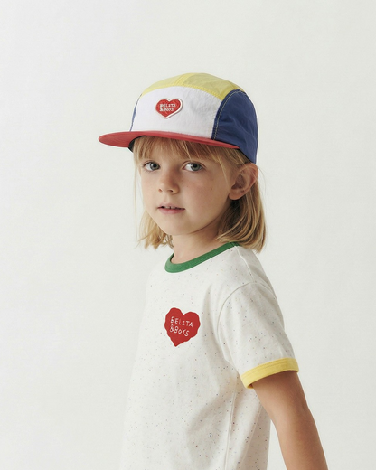 White BB Heart Color Block Mesh Camp Cap