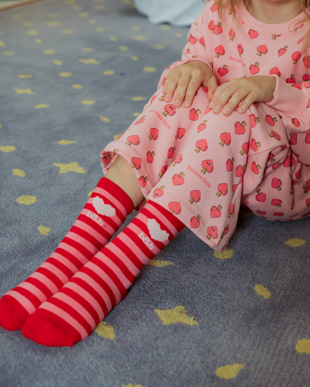 Red Pink BB Heart Stripe Socks