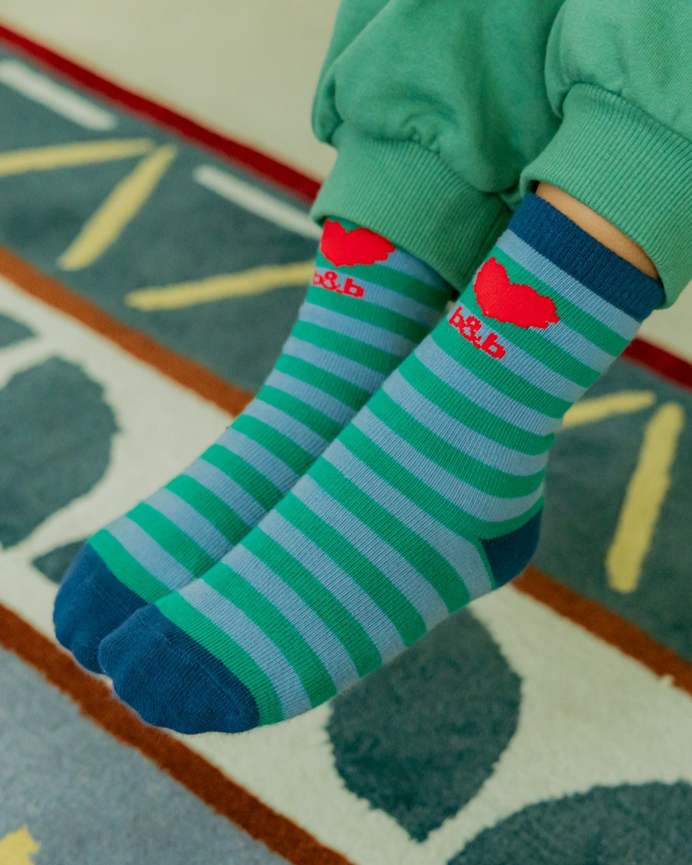 Blue Green BB Heart Stripe Socks