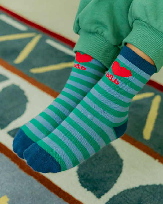 Blue Green BB Heart Stripe Socks