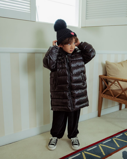 Black BB Heart Pompom Beanie