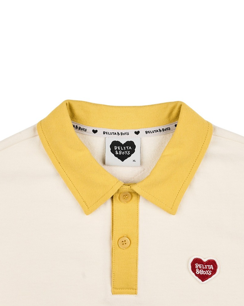 [SET] Cream BB Heart Color Block Collar & Crop