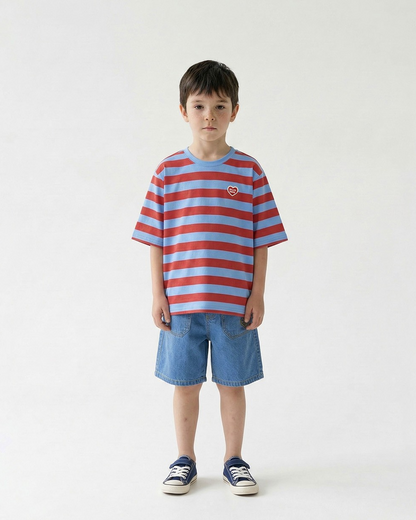 Red BB Heart Stripe Mid Sleeve