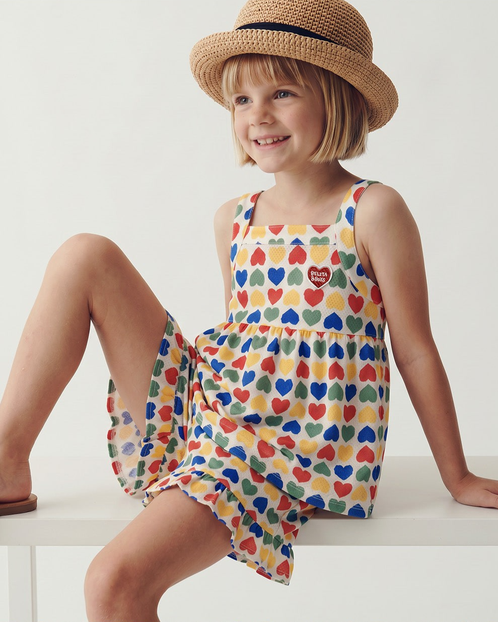 [GIRL SET] Cream Rainbow Heart Mesh Frill Sleeveless Shorts
