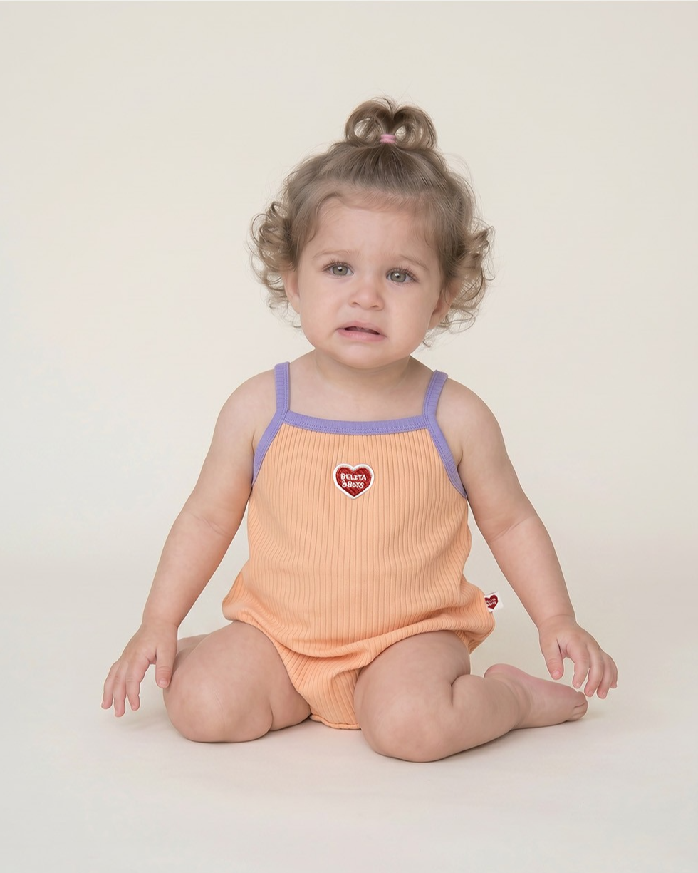 BABY GIRL Orange BB Heart Two-Tone Sleeveless Bodysuit