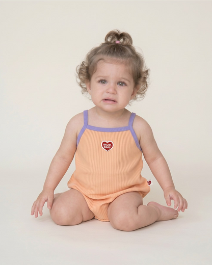 BABY GIRL Orange BB Heart Two-Tone Sleeveless Bodysuit