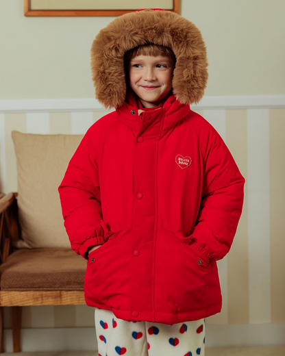 Red Duck Down Fur Hooded Taslan Jumper