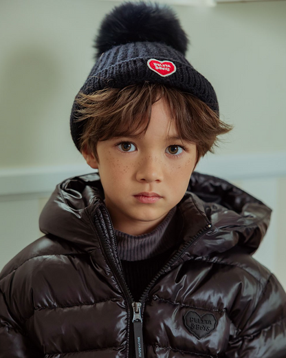 Black BB Heart Pompom Beanie