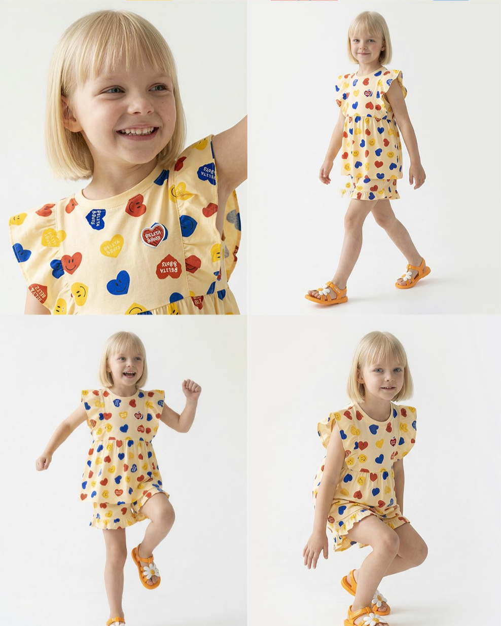 [GIRL SET] Light Yellow Smile Heart Pattern Blouse & Shorts
