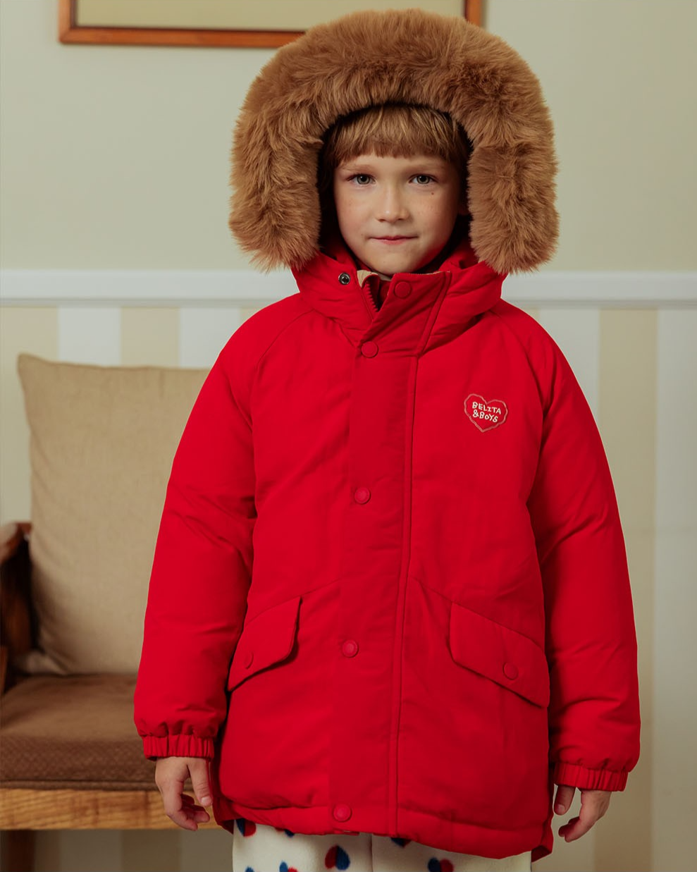 Red Duck Down Fur Hooded Taslan Jumper