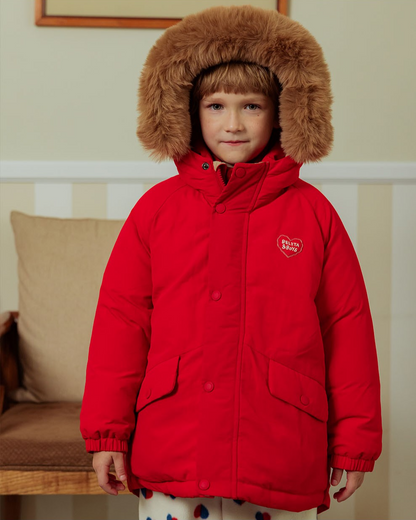 Red Duck Down Fur Hooded Taslan Jumper