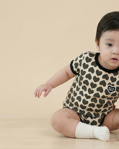 BABY Charcoal BB Heart Pattern Short Bodysuit