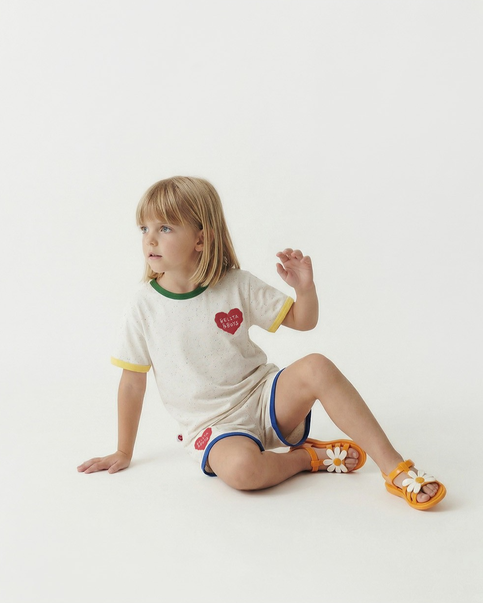 [SET] Ivory BB Heart Rib Trim Shirt & Shorts