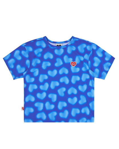 [SET] Blue Water Dye Heart Pattern Mesh Shorts