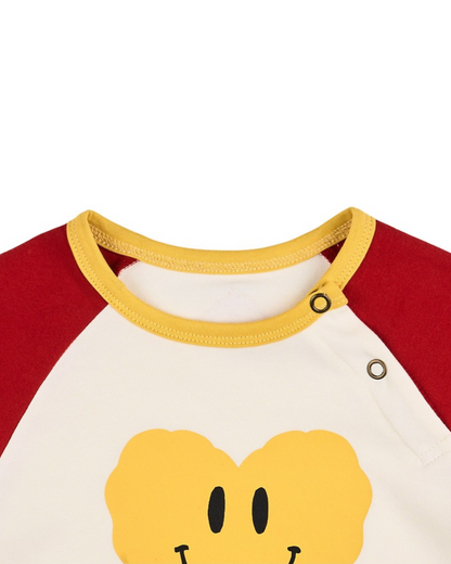BABY Red Smile Heart Color Block Short Jumpsuit