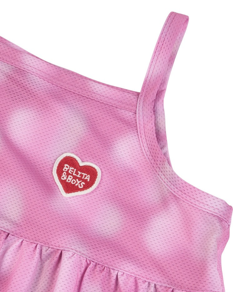 [GIRL SET] Pink Water Dye Heart Pattern Sleeveless Shorts