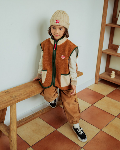 Brown BB Heart Color Block Dumble Fleece Vest