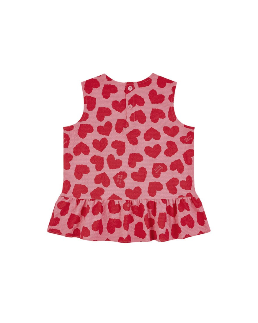 [GIRL SET] Pink BB Heart Pattern Polysucker Blouse & Shorts