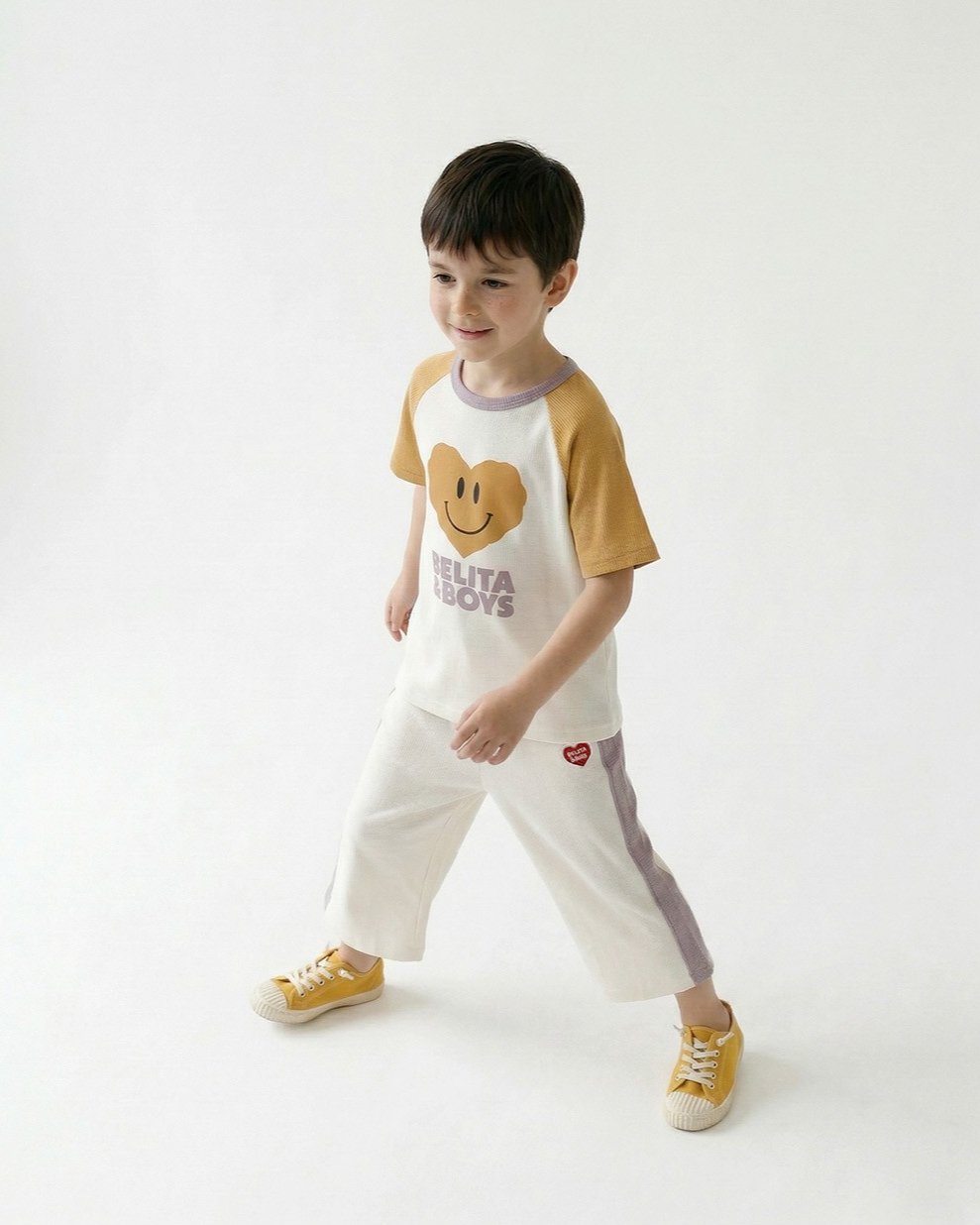 Cream BB Heart Side Line Waffle Crop Pants