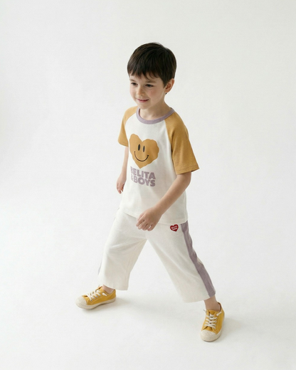 Cream BB Heart Side Line Waffle Crop Pants