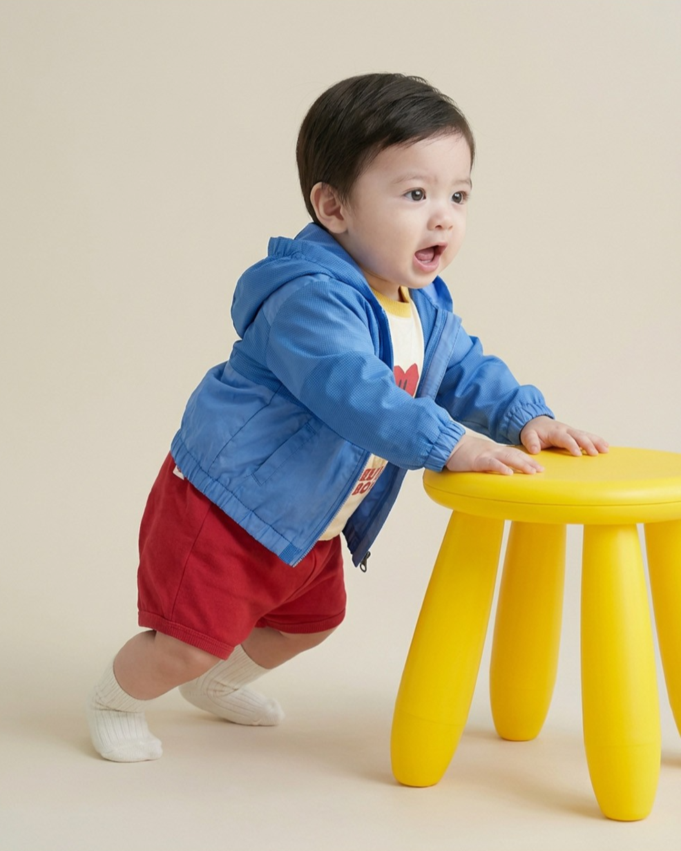 BABY Blue BB Heart Hooded Windbreaker