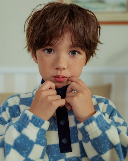 [SET] Light Blue Checkerboard Fleece High Neck Jogger