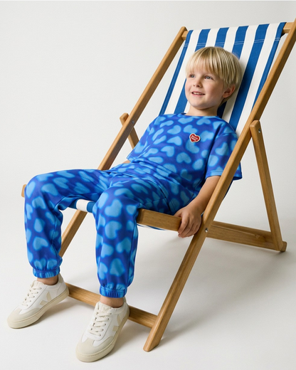 Blue Water Dye Heart Pattern Mesh Jogger